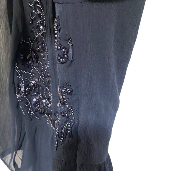 Anthropologie Maeve Helene Sequined Embellished Peplum Navy Blue Blouse Size 2 - Picture 4 of 10